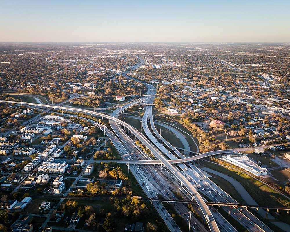 city buildings and highways aerial shot east orlando fl